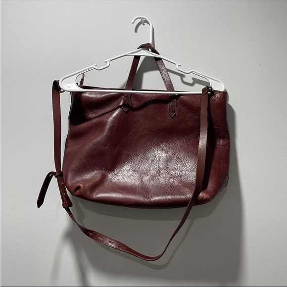 Madewell Brown Leather Top Handle Zipper Closure Satchel Shoulder Crossbody Bag - Picture 2 of 16